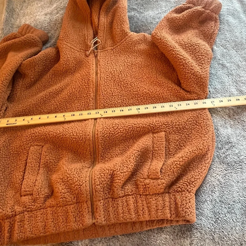 Aerie Jacket OVERSIZED Medium Brown Sherpa Teddy Full Zip Hooded Cozy 16721x